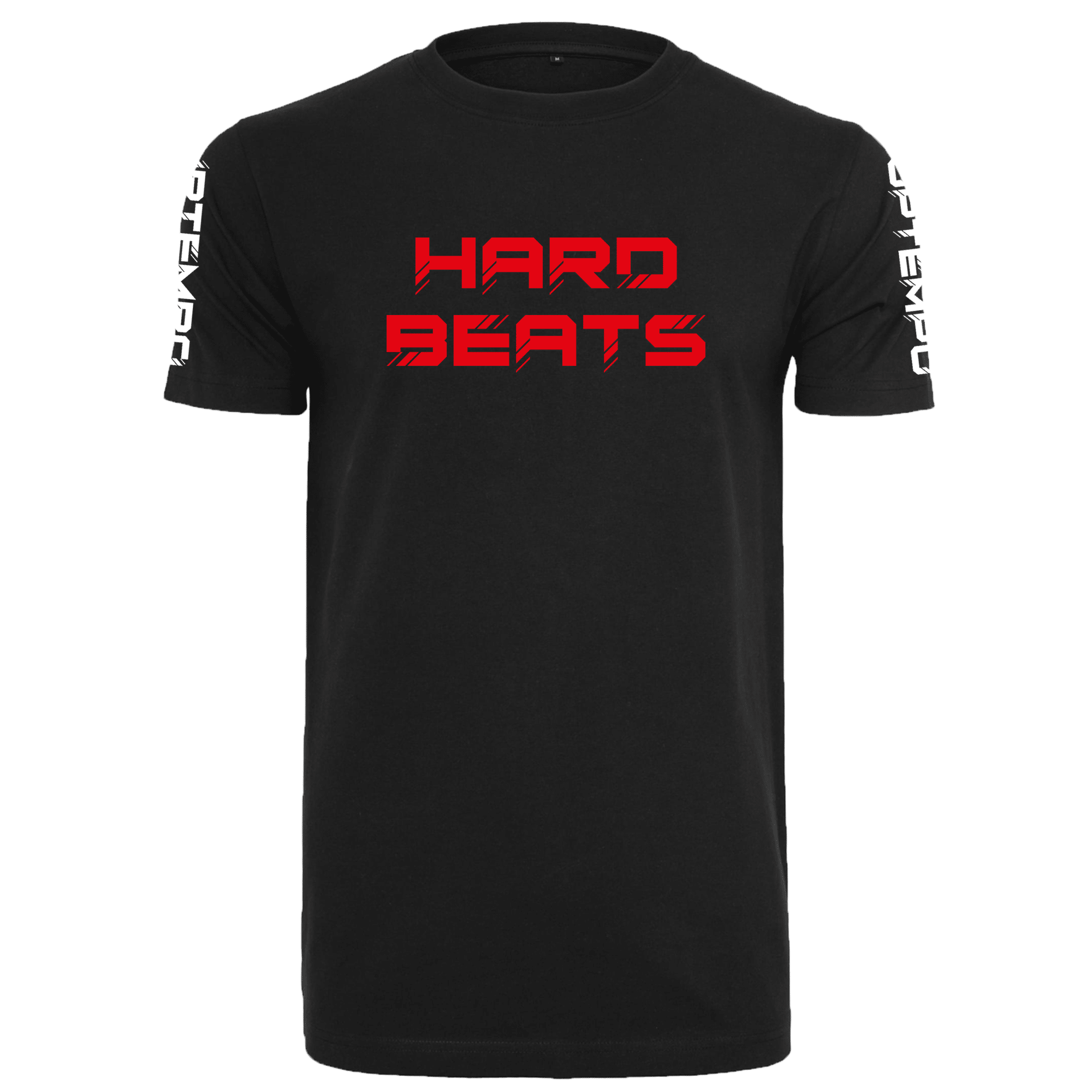 Hardbeats op een zwart t-shirt met uptempo op coreplaza.
