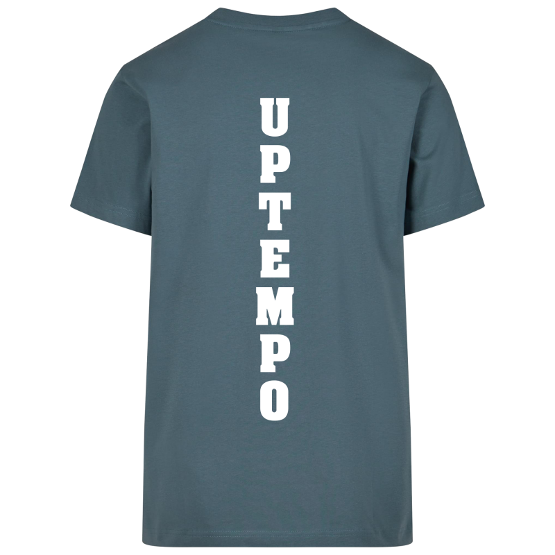 blauw T-shirt met groot uptempo op de rug op Coreplaza.